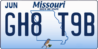 MO license plate GH8T9B