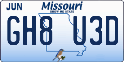 MO license plate GH8U3D