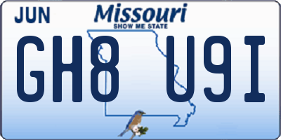 MO license plate GH8U9I