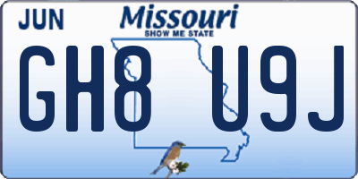MO license plate GH8U9J