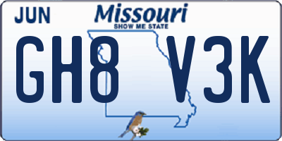 MO license plate GH8V3K