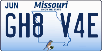 MO license plate GH8V4E