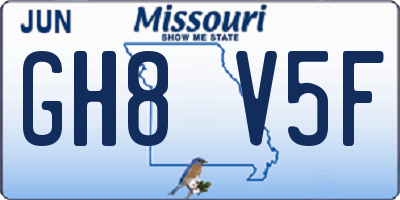 MO license plate GH8V5F