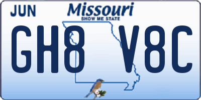 MO license plate GH8V8C
