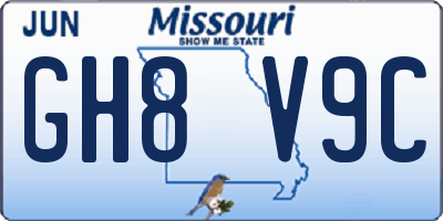 MO license plate GH8V9C