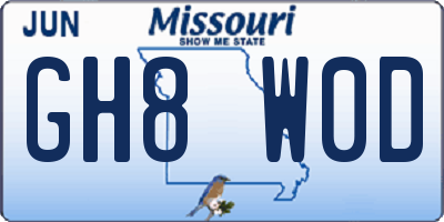 MO license plate GH8W0D