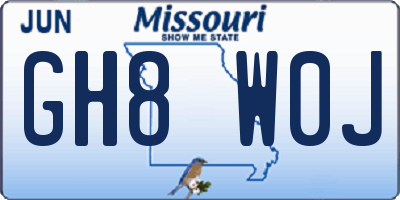 MO license plate GH8W0J