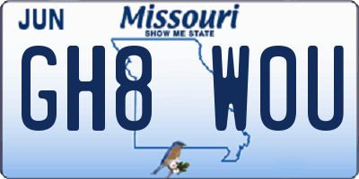 MO license plate GH8W0U