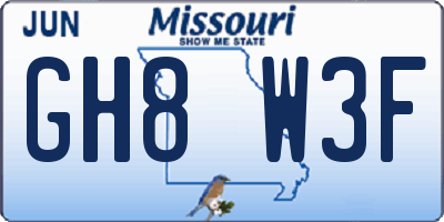 MO license plate GH8W3F