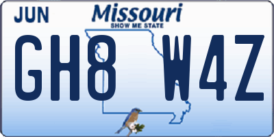 MO license plate GH8W4Z