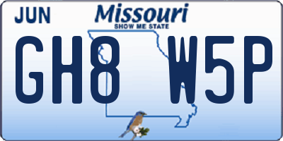 MO license plate GH8W5P
