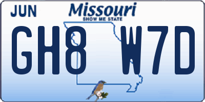 MO license plate GH8W7D