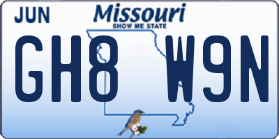 MO license plate GH8W9N