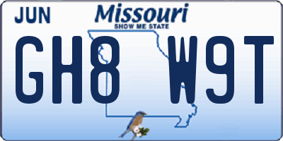 MO license plate GH8W9T