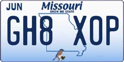 MO license plate GH8X0P