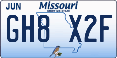 MO license plate GH8X2F