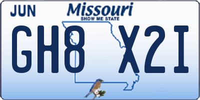 MO license plate GH8X2I