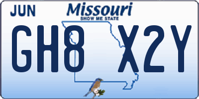 MO license plate GH8X2Y