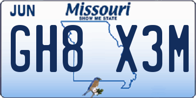 MO license plate GH8X3M