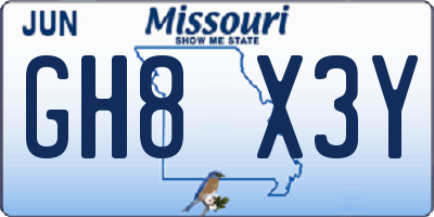 MO license plate GH8X3Y