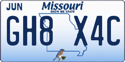 MO license plate GH8X4C