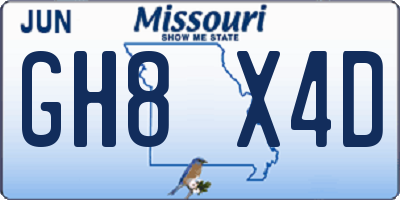 MO license plate GH8X4D