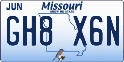 MO license plate GH8X6N