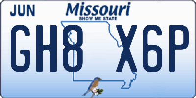 MO license plate GH8X6P