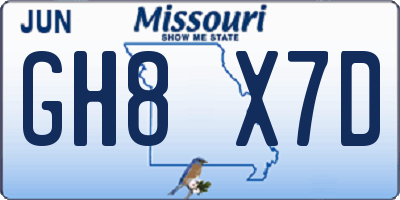 MO license plate GH8X7D