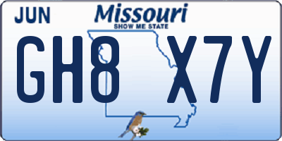 MO license plate GH8X7Y