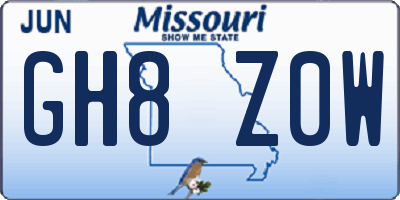 MO license plate GH8Z0W