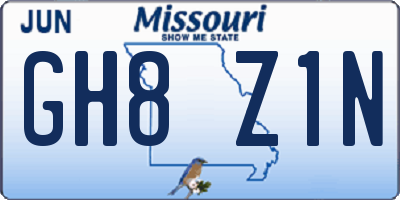 MO license plate GH8Z1N