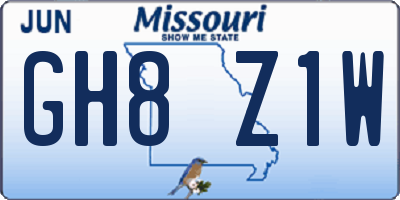 MO license plate GH8Z1W