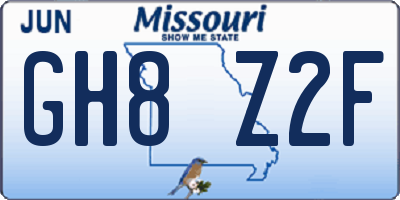 MO license plate GH8Z2F