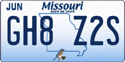 MO license plate GH8Z2S