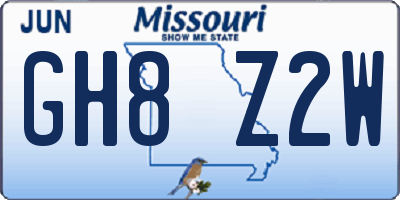 MO license plate GH8Z2W