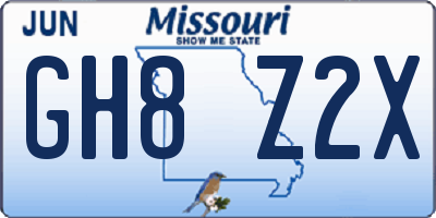 MO license plate GH8Z2X