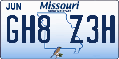 MO license plate GH8Z3H