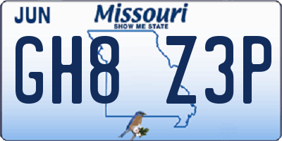 MO license plate GH8Z3P