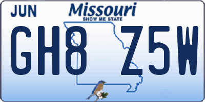 MO license plate GH8Z5W