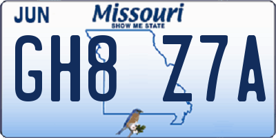 MO license plate GH8Z7A