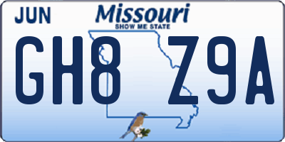 MO license plate GH8Z9A