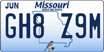 MO license plate GH8Z9M