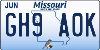 MO license plate GH9A0K