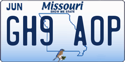 MO license plate GH9A0P