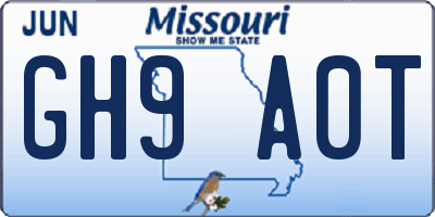 MO license plate GH9A0T