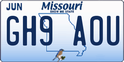 MO license plate GH9A0U