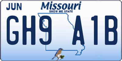 MO license plate GH9A1B