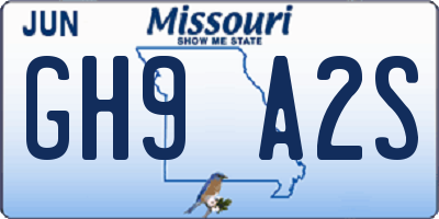 MO license plate GH9A2S
