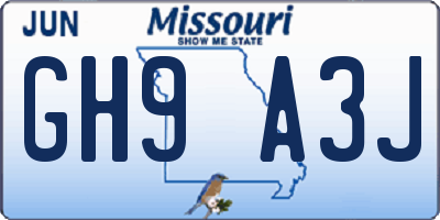 MO license plate GH9A3J
